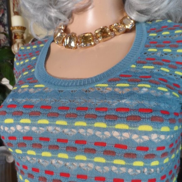 M Missoni Light Blue Multi Color Fit & Flair Knit Dress Size XS - Picture 8 of 16